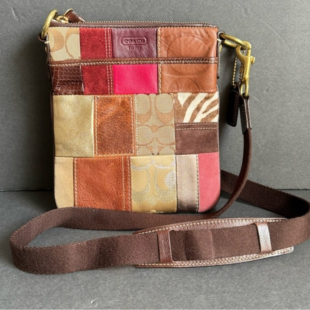 Coach Patchwork Crossbody Bag - Red, Pink, Brown, Tan